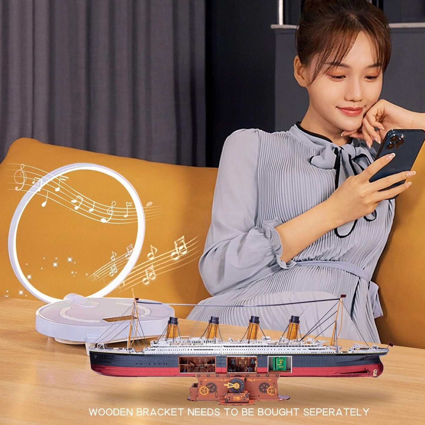 MU 3D Metal Puzzle for Adult Titanic Ship Model Building with LED Lighting, R...