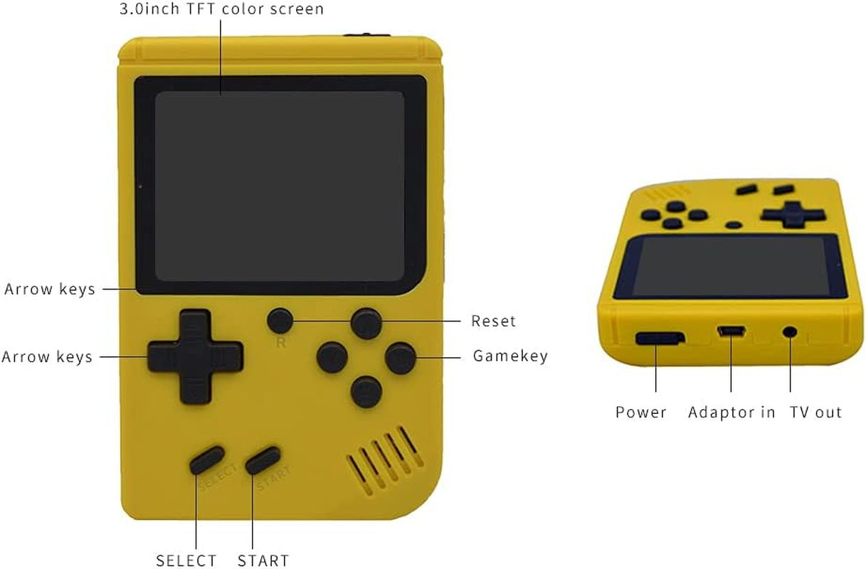 Retro FC Handheld Game Console,Retro Game Console Support 8 Bit FC Game, Built-In 500 Games,Portable Game Console 3.0 Inch Screen Supports TV Output Good Present for Kids Boy (Yellow)