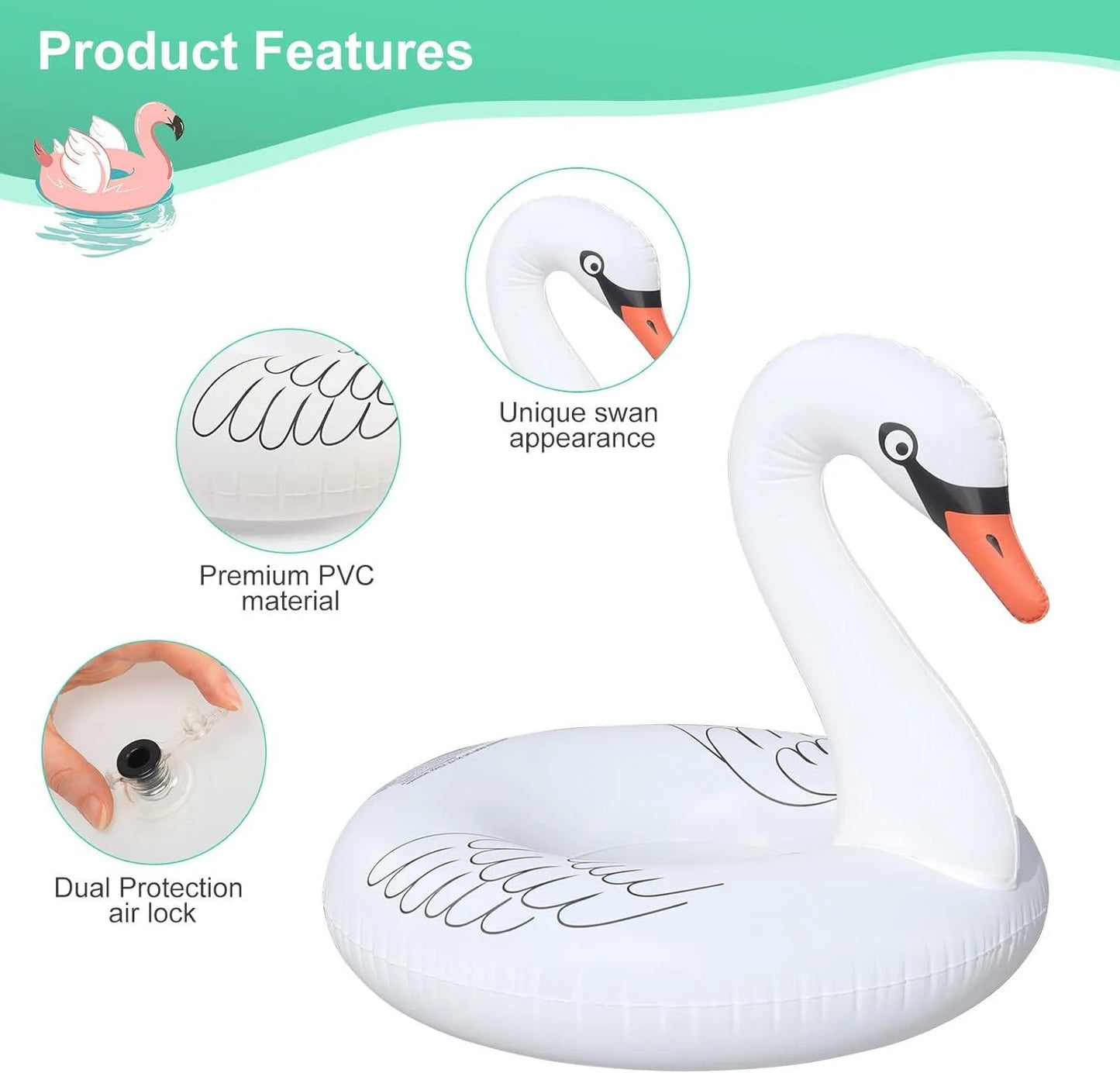 Solar-Powered White Swan Pool Float - 36" Inflatable LED Light-Up Pool Float for Adults & Kids, Eco-Friendly PVC, Quick Inflation, Color-Changing Night Lights for Pool Parties & Beach Fun