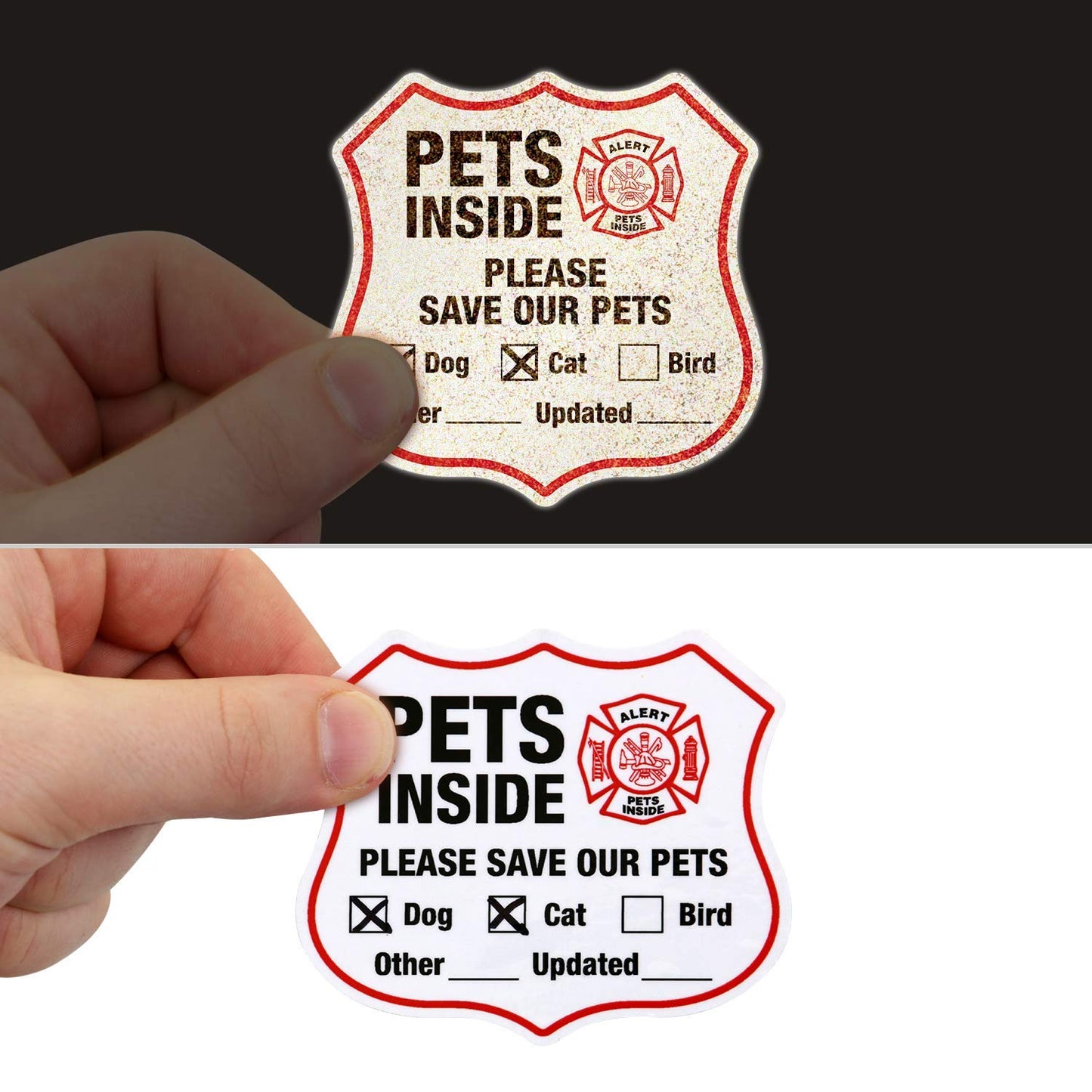 “Please save Our Pets” Pets inside Decal Set | Six Pack of 2.75" X 2.75" Engineer Grade Reflective Adhesive Labels, Made in USA
