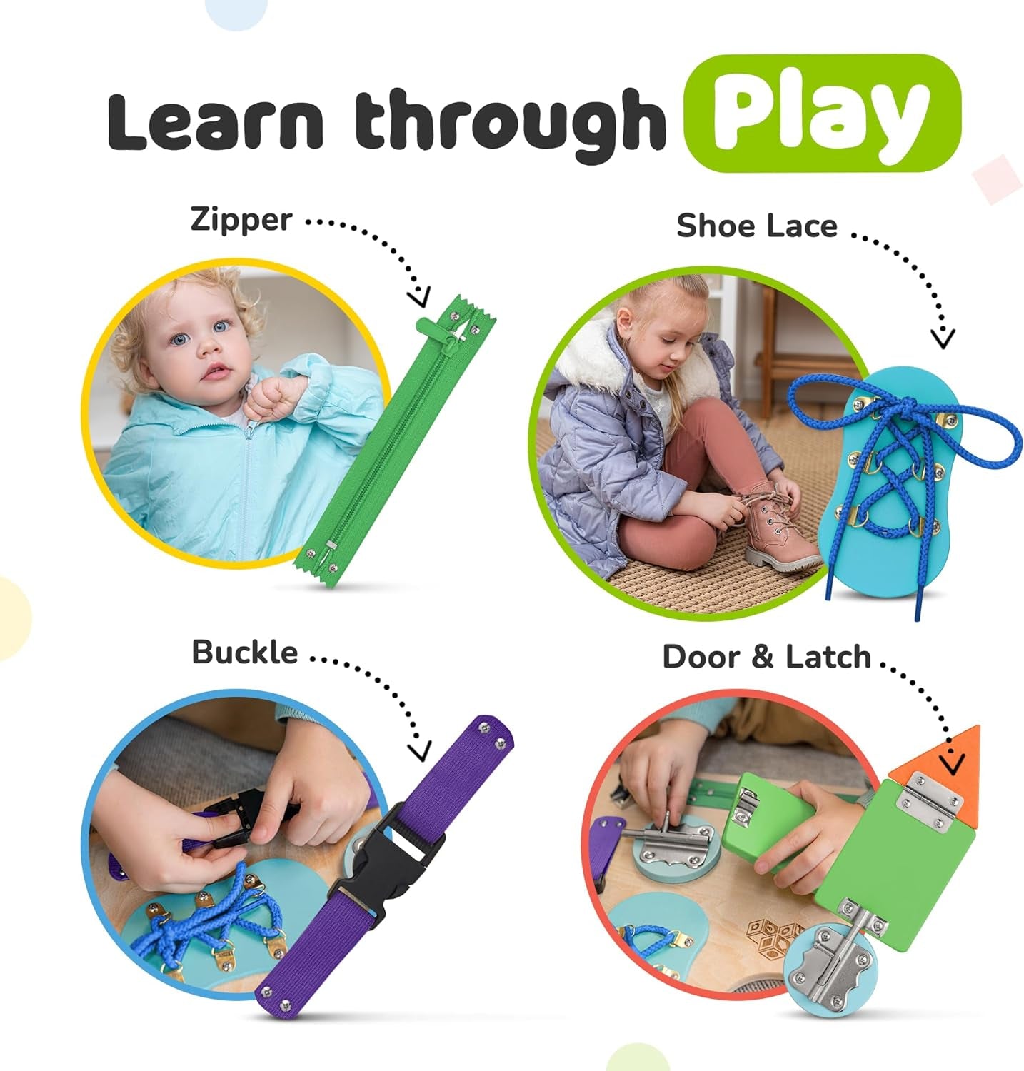 Toddler Busy Board, Premium Wooden Montessori Busy Board with 10 Learning Activities for Fine Motor Skills, Sensory Activity Kids Travel Toy, Gift for Boys & Girls