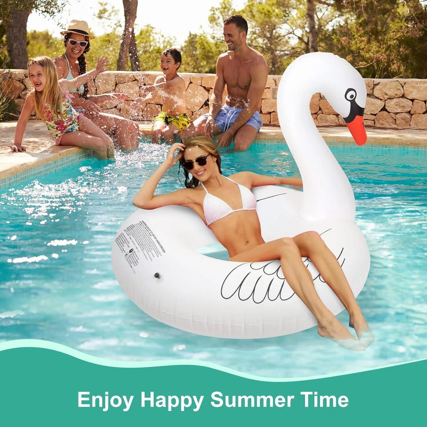 Solar-Powered White Swan Pool Float - 36" Inflatable LED Light-Up Pool Float for Adults & Kids, Eco-Friendly PVC, Quick Inflation, Color-Changing Night Lights for Pool Parties & Beach Fun