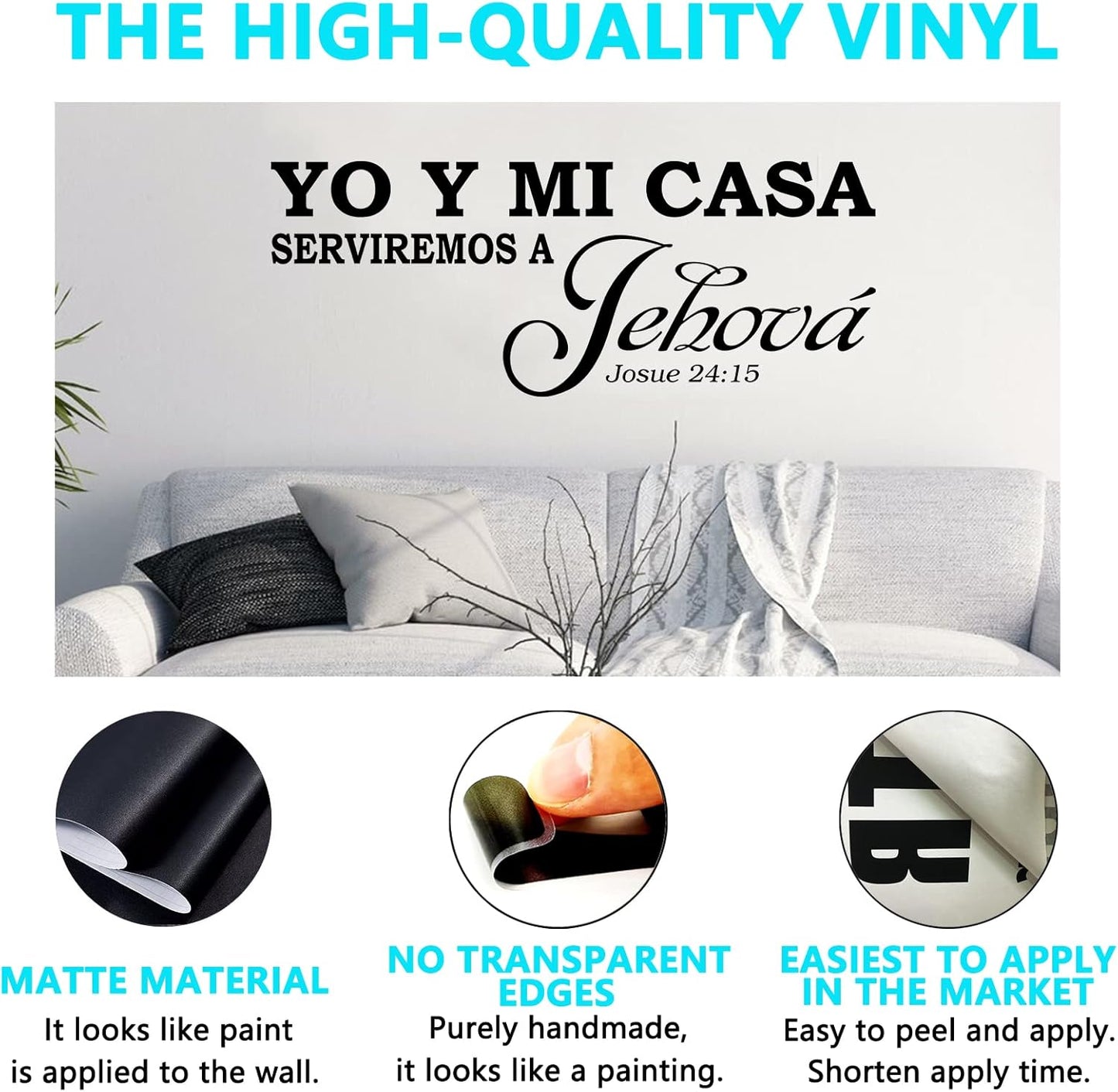 Yo Y Mi Casa Serviremos a Jehová, Bible Verse Wall Decal, Living Room Quotes Scripture Christian Prayer Religious Faith Jesus God Bedroom Positive Home Art Decor Vinyl Stickers Espanol 23"X9"