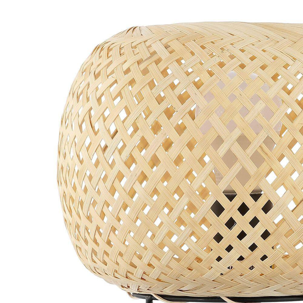 Palma 10 .75 In. Light Brown/Black Bohemian Rustic Iron/Rattan LED Mini Table Lamp with Smart Bulb