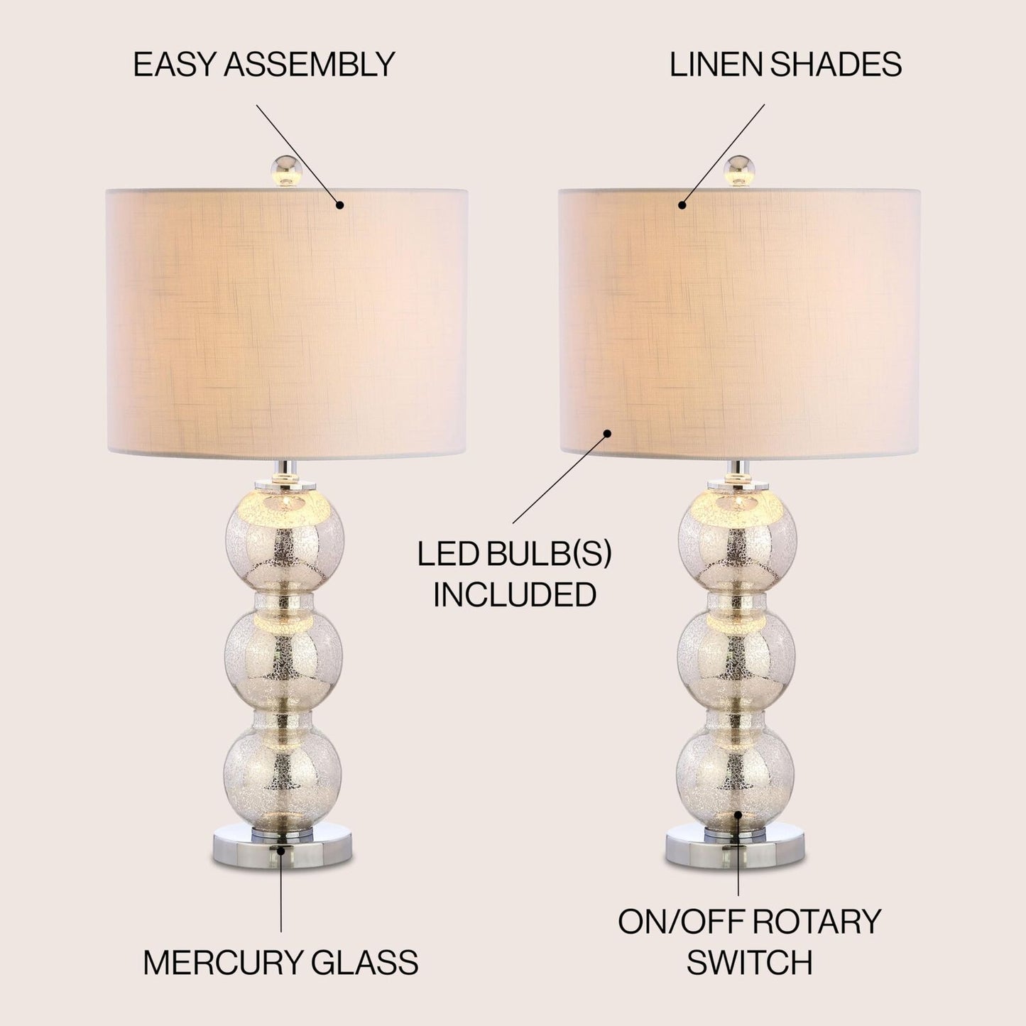 JONATHAN Y JYL1070B-SET2 Set of 2 Table Lamps Bella 27" Glass Triple-Sphere L...
