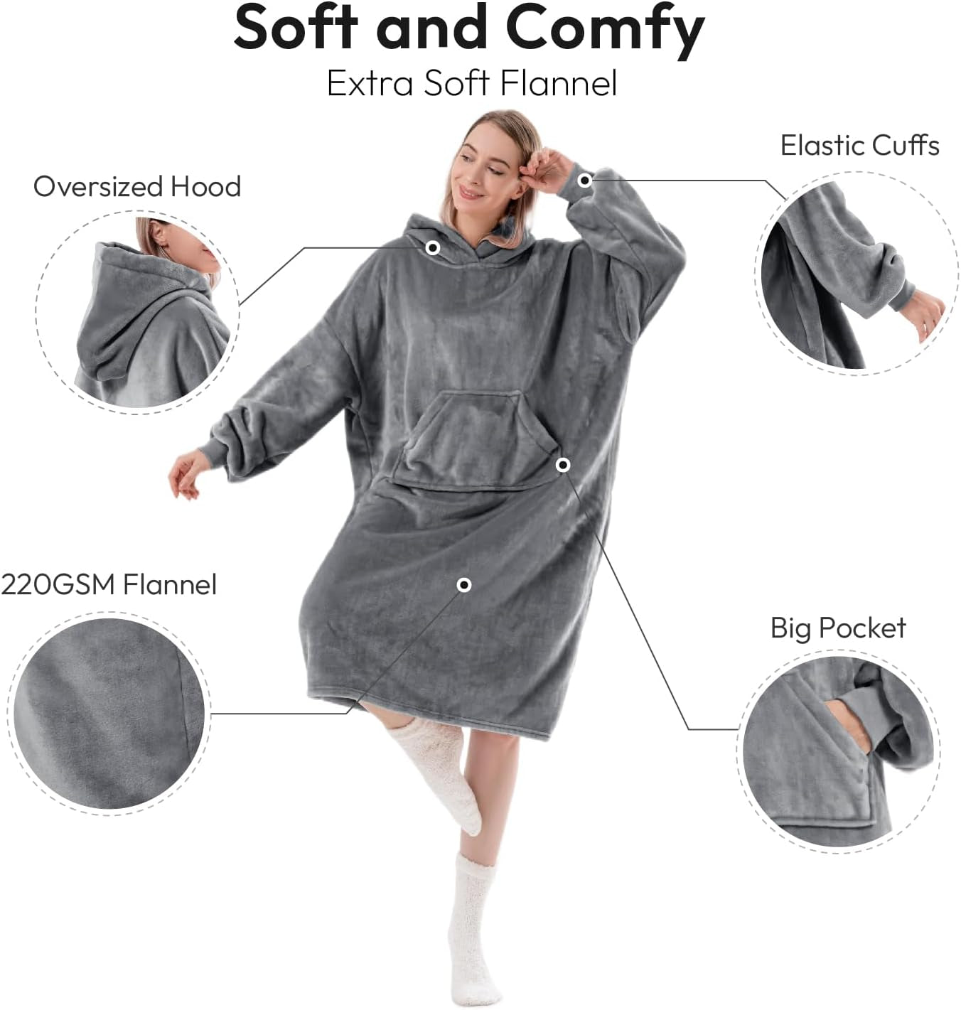 Wearable Blanket Hoodie for Women/Kids/Men, Oversized & Cozy Sherpa Lined Hoodie Sweatshirt Blanket