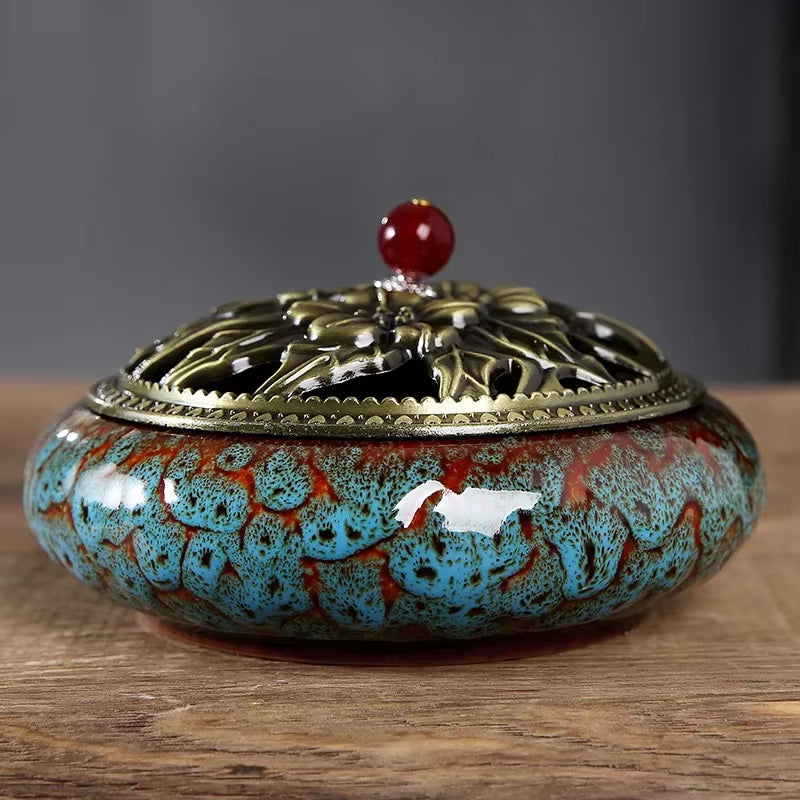 Y the Large Mosquito Coil Tray Living Room Incense Sticks Burner Dragon Sandalwood Ceramic with Lid Home Fireproof Cone Censer