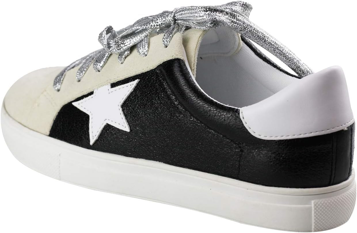 Women'S Skate Lace up Tennis Shoes Fashion Sneakers Casual Sport Flat Shoes DL Black Metal 10