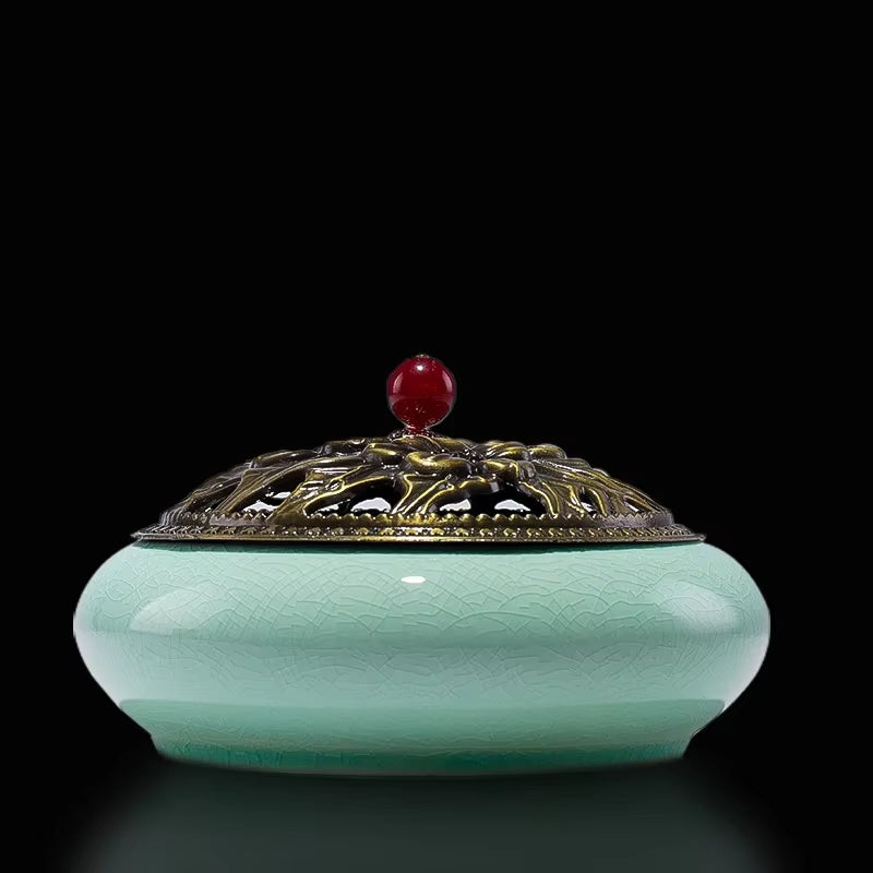 Y the Large Mosquito Coil Tray Living Room Incense Sticks Burner Dragon Sandalwood Ceramic with Lid Home Fireproof Cone Censer
