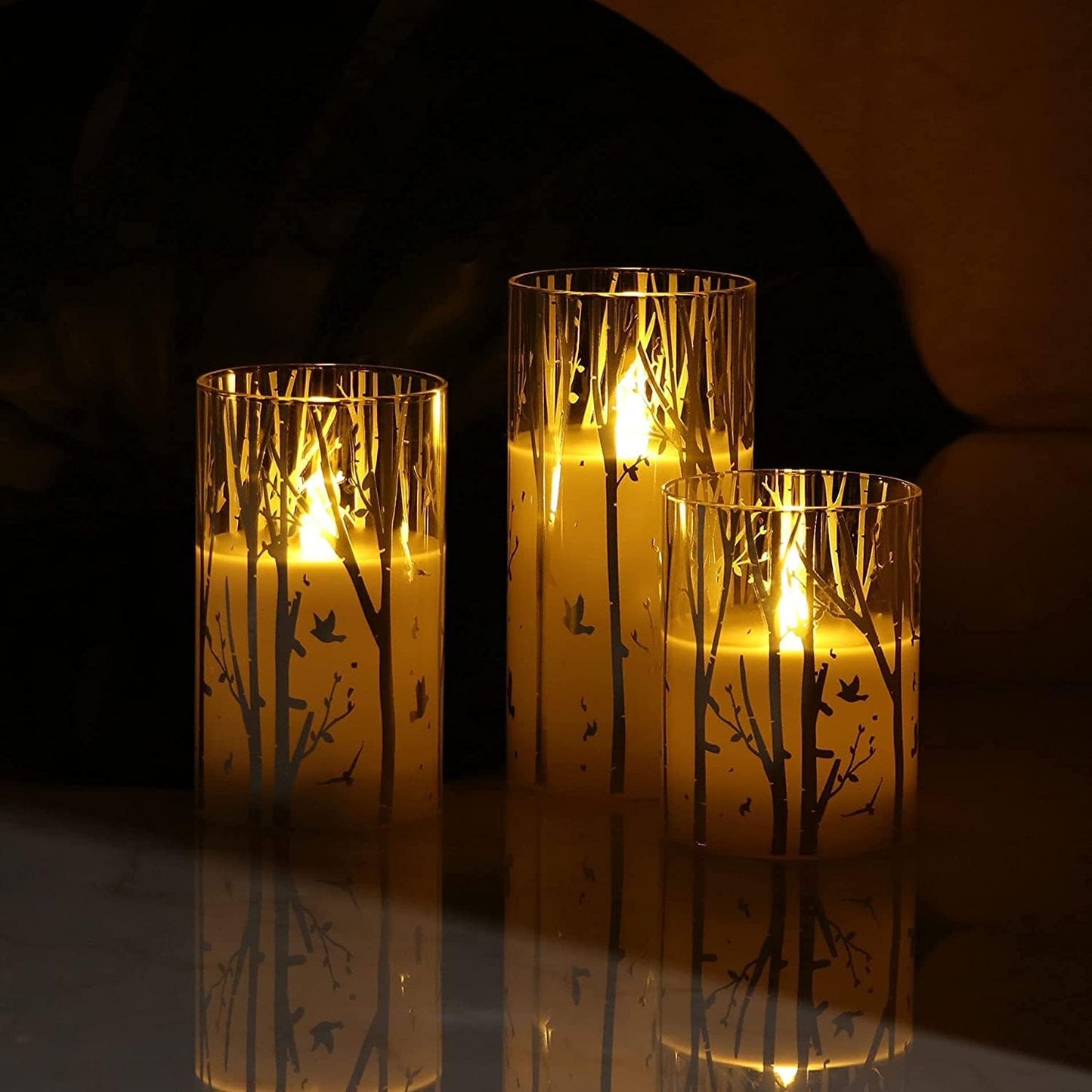 Birch Design Glass Battery Operated LED Candles with Timer, Flameless Pillar Candles Spring & Summer Decor- Include 6 Batteries