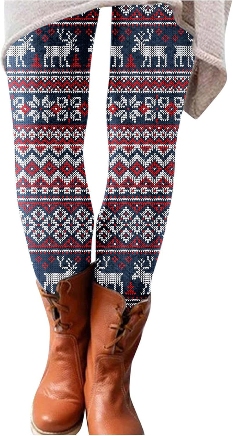 Fleece Lined Leggings Women, Christmas Elastic All-Match Warm Slim Long Boot Pants Leggings Running Sport Pants Dark Blue, S