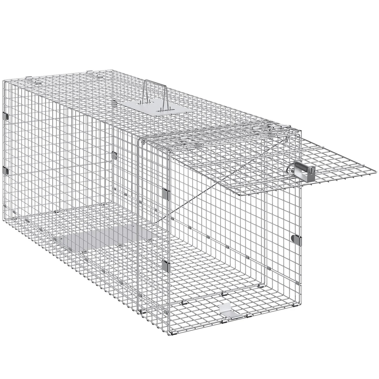 VEVOR Live Animal Cage Trap, 50 X 20 X 26 Humane Cat Trap Galvanized Iron, Folding Animal Trap with Handle for Stray Dogs, Armadillos, Raccoons, Marmots, Foxes
