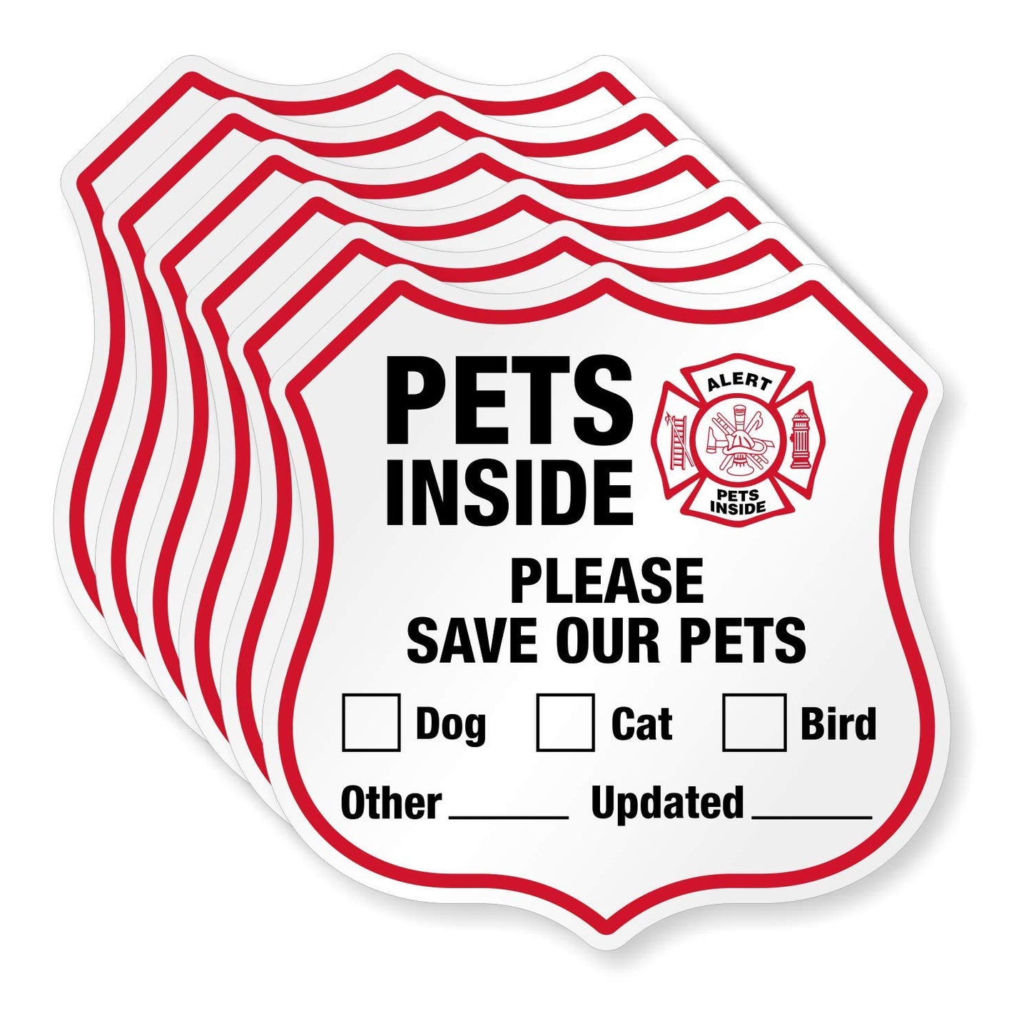 “Please save Our Pets” Pets inside Decal Set | Six Pack of 2.75" X 2.75" Engineer Grade Reflective Adhesive Labels, Made in USA