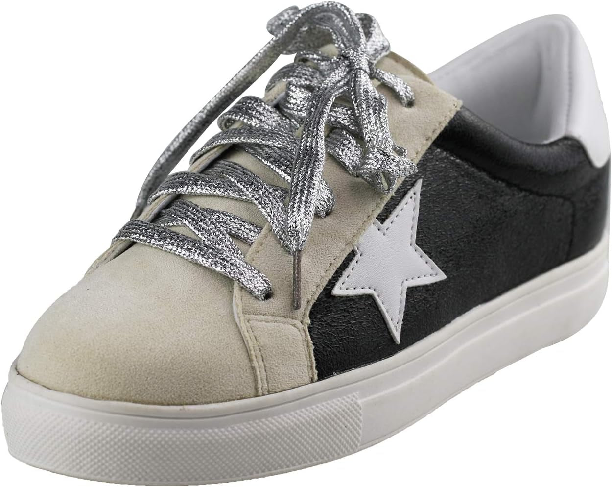 Women'S Skate Lace up Tennis Shoes Fashion Sneakers Casual Sport Flat Shoes DL Black Metal 10