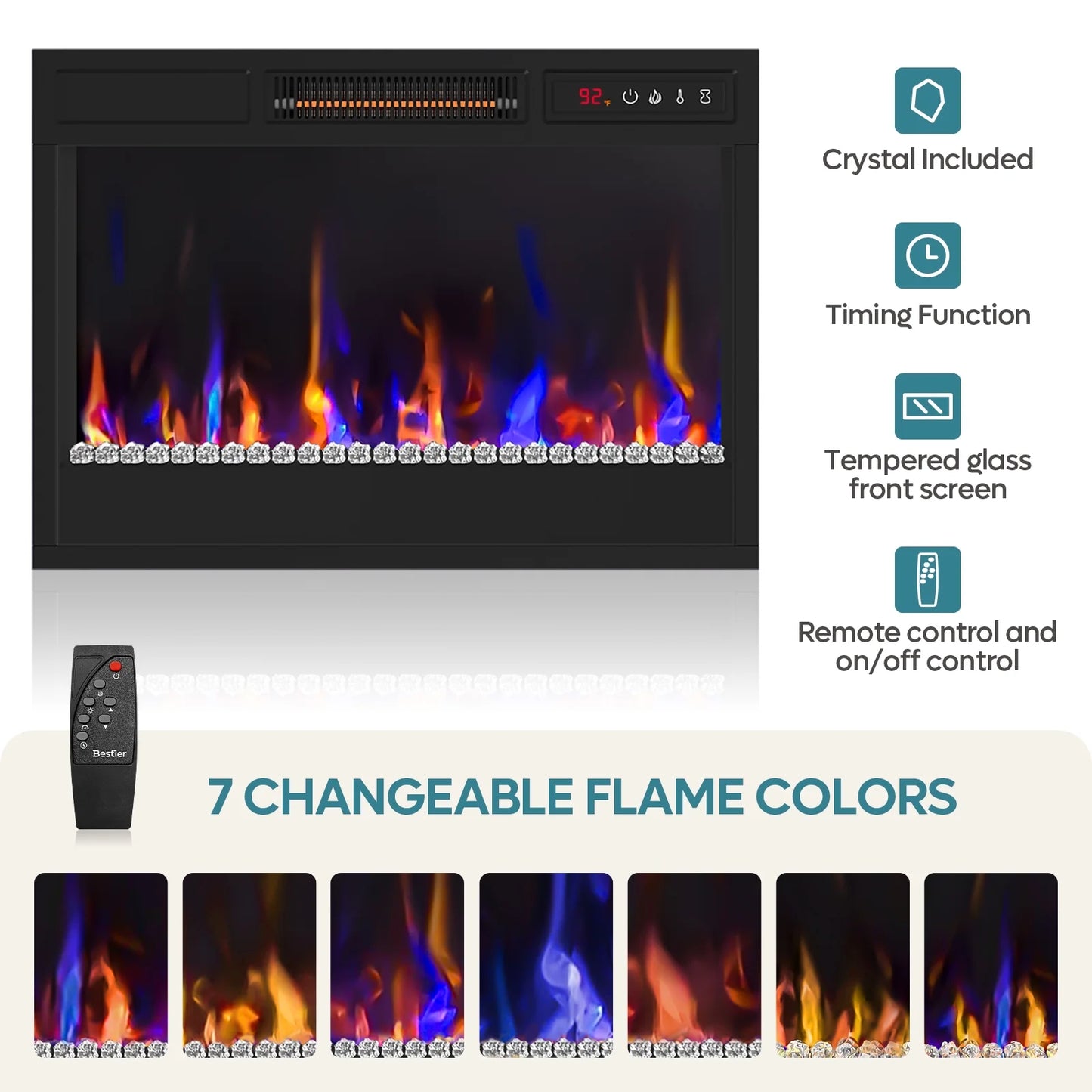 71 Inch Electric Fireplace TV Stand for Tvs up to 75", Modern Entertainment Center with LED Lights, Black Marble