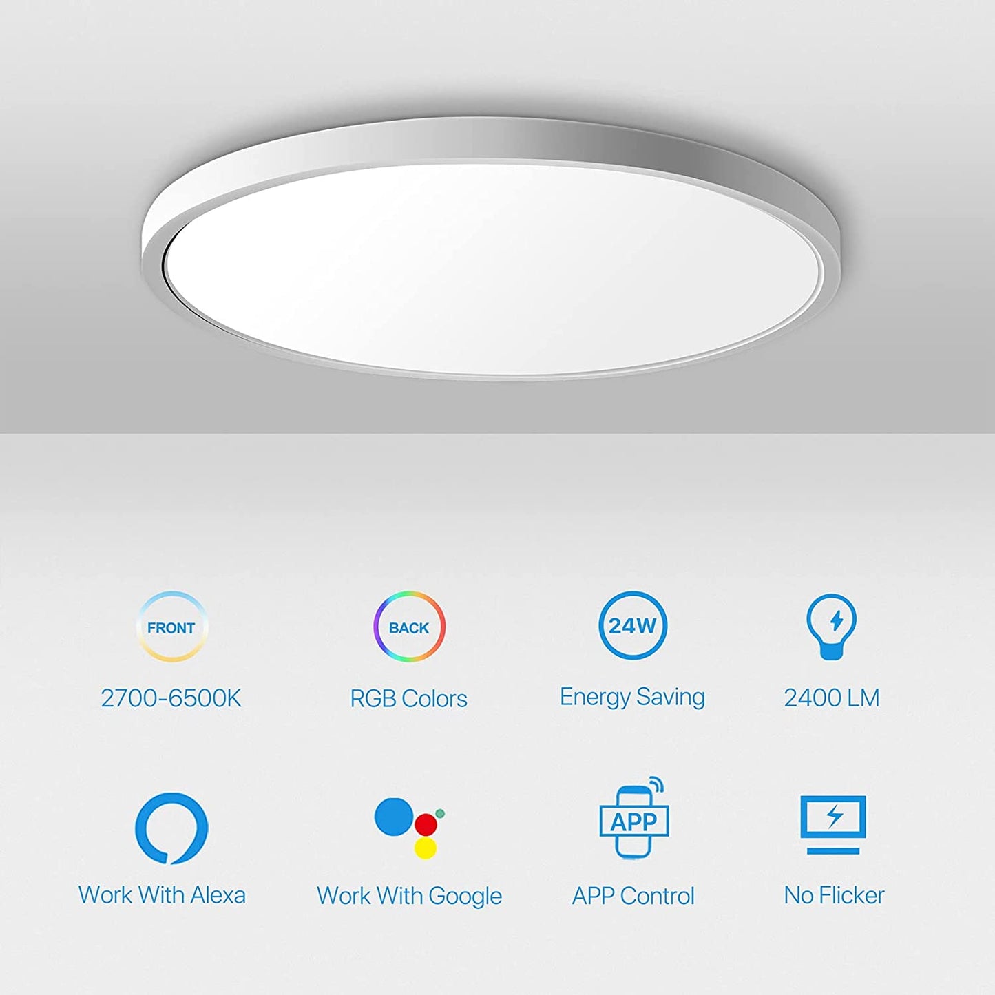 Lampara LED De Techo 24W 2.4 Wifi Cambio Color Luz Para Cuarto Sala 12 Pulgadas