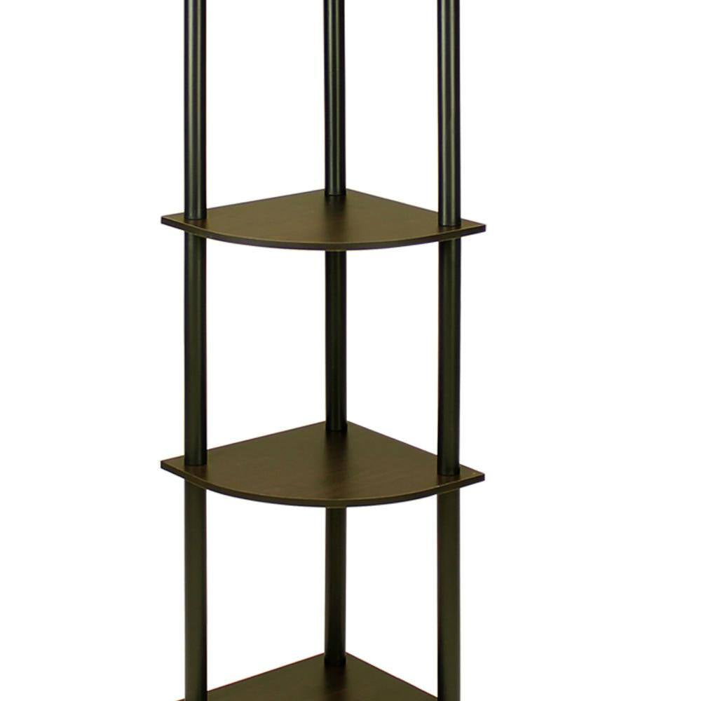 57.7 In. Black/Espresso Plastic 5-Shelf Corner Bookcase with Open Storage