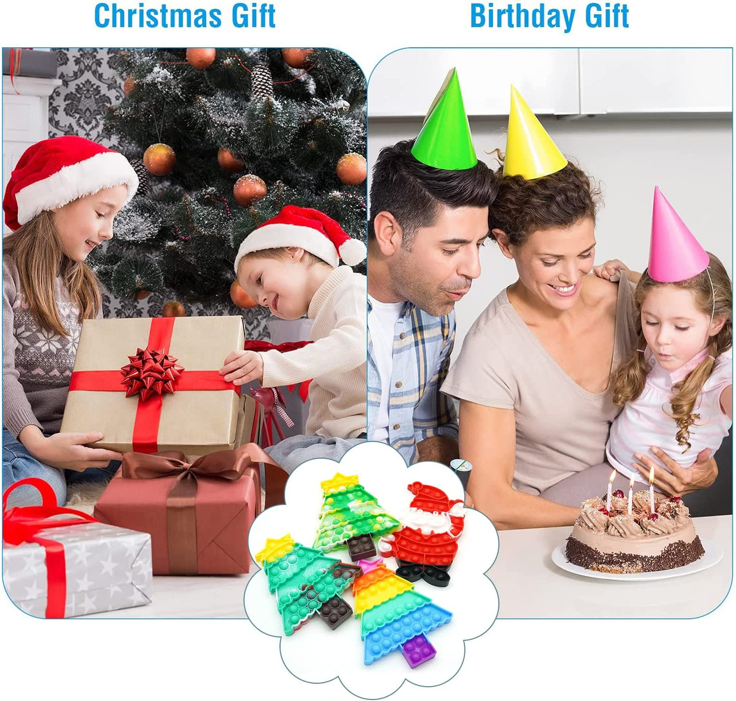 4 Pack Christmas Pop Push Its Fidget Toys,Simple Dimple Christmas Party Decor Santa Claus Christmas Tree Decoration for Kids Adults Stress Relief Poppers Games