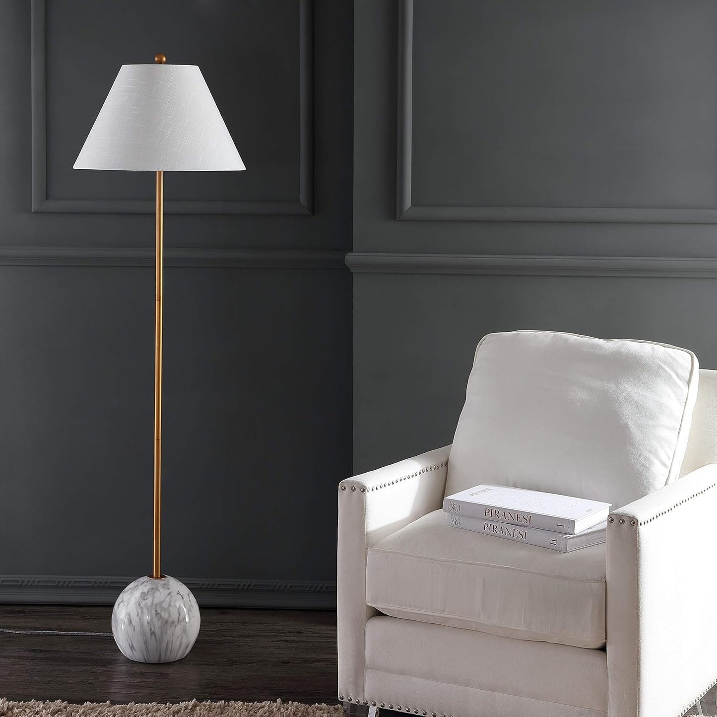 JYL3066A Miami 63.5" Minimalist Resin/Metal LED Floor Lamp Modern,Contemporary for Bedrooms, Living Room, Office, Reading, Gold/White
