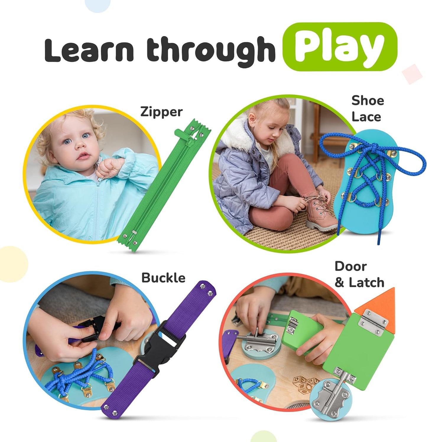 Toddler Busy Board, Premium Wooden Montessori Busy Board with 10 Learning Activities for Fine Motor Skills, Sensory Activity Kids Travel Toy, Gift for Boys & Girls