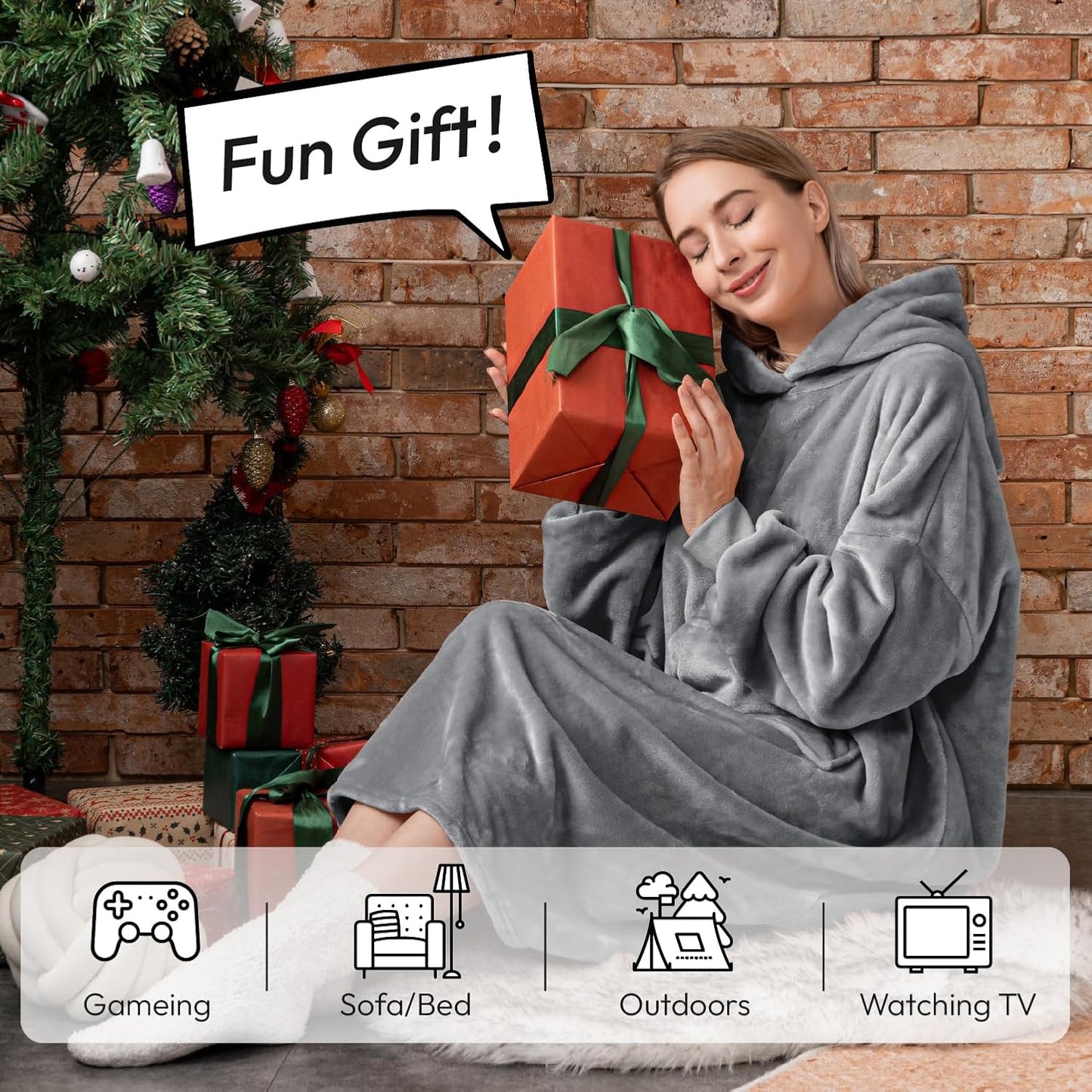 Wearable Blanket Hoodie for Women/Kids/Men, Oversized & Cozy Sherpa Lined Hoodie Sweatshirt Blanket