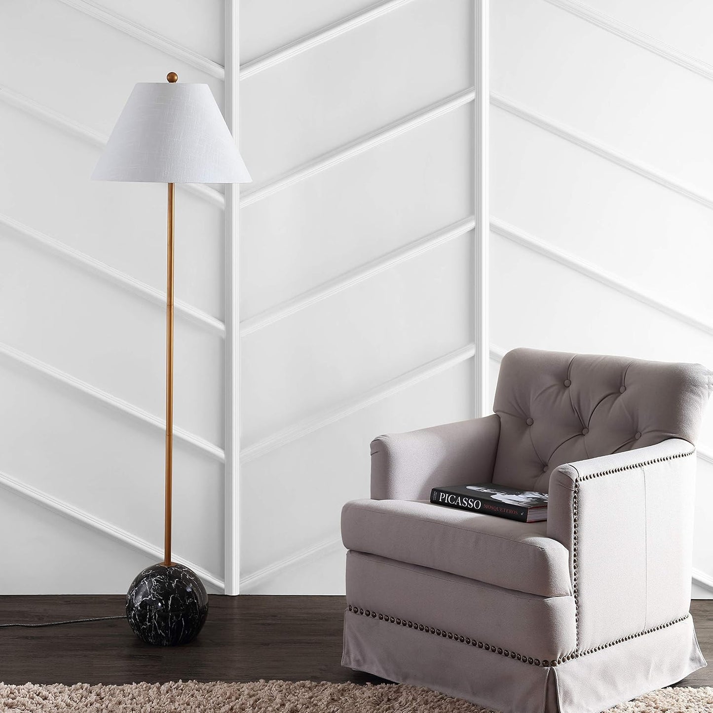 JYL3068A Miami 63.5" Minimalist Resin/Metal LED Floor Lamp Modern,Contemporary for Bedrooms, Living Room, Office, Reading, Gold/Black