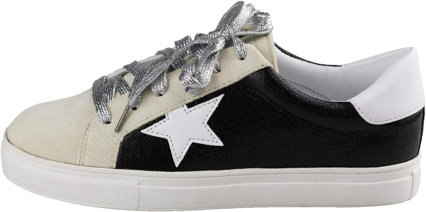 Women'S Skate Lace up Tennis Shoes Fashion Sneakers Casual Sport Flat Shoes DL Black Metal 10