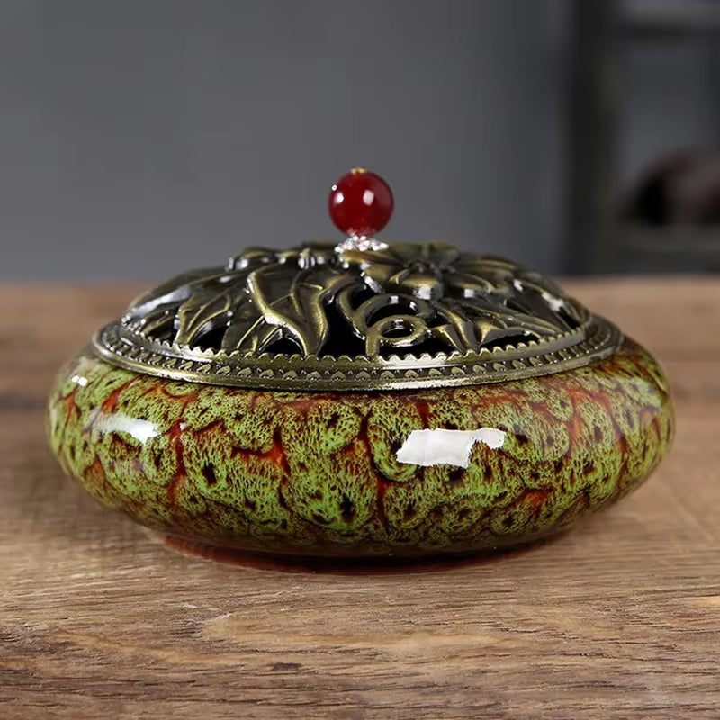 Y the Large Mosquito Coil Tray Living Room Incense Sticks Burner Dragon Sandalwood Ceramic with Lid Home Fireproof Cone Censer