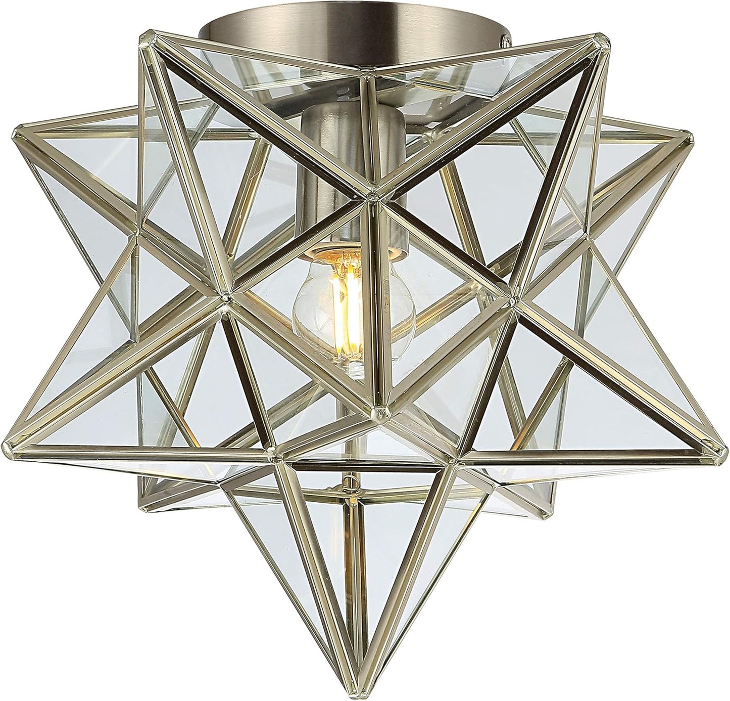 JYL9035E Stella 12" Moravian Star Metal/Glass LED Flush Mount, Contemporary, Transitional, Glam, Office, Living Room, Family Room, Dining Room, Kitchen, Bedroom, Hallway, Foyer, Nickel