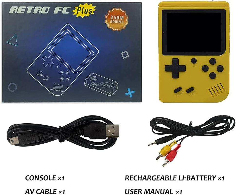 Retro FC Handheld Game Console,Retro Game Console Support 8 Bit FC Game, Built-In 500 Games,Portable Game Console 3.0 Inch Screen Supports TV Output Good Present for Kids Boy (Yellow)