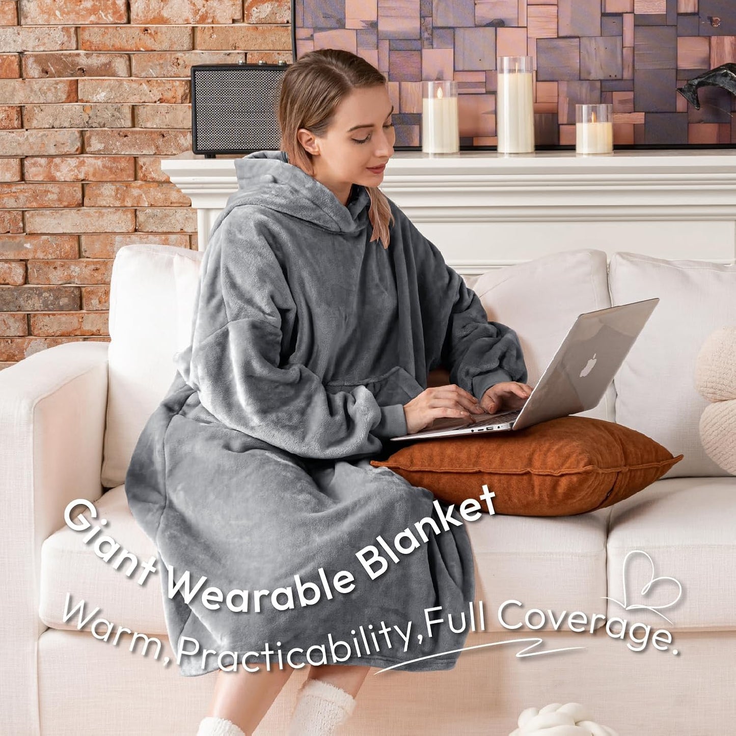 Wearable Blanket Hoodie for Women/Kids/Men, Oversized & Cozy Sherpa Lined Hoodie Sweatshirt Blanket