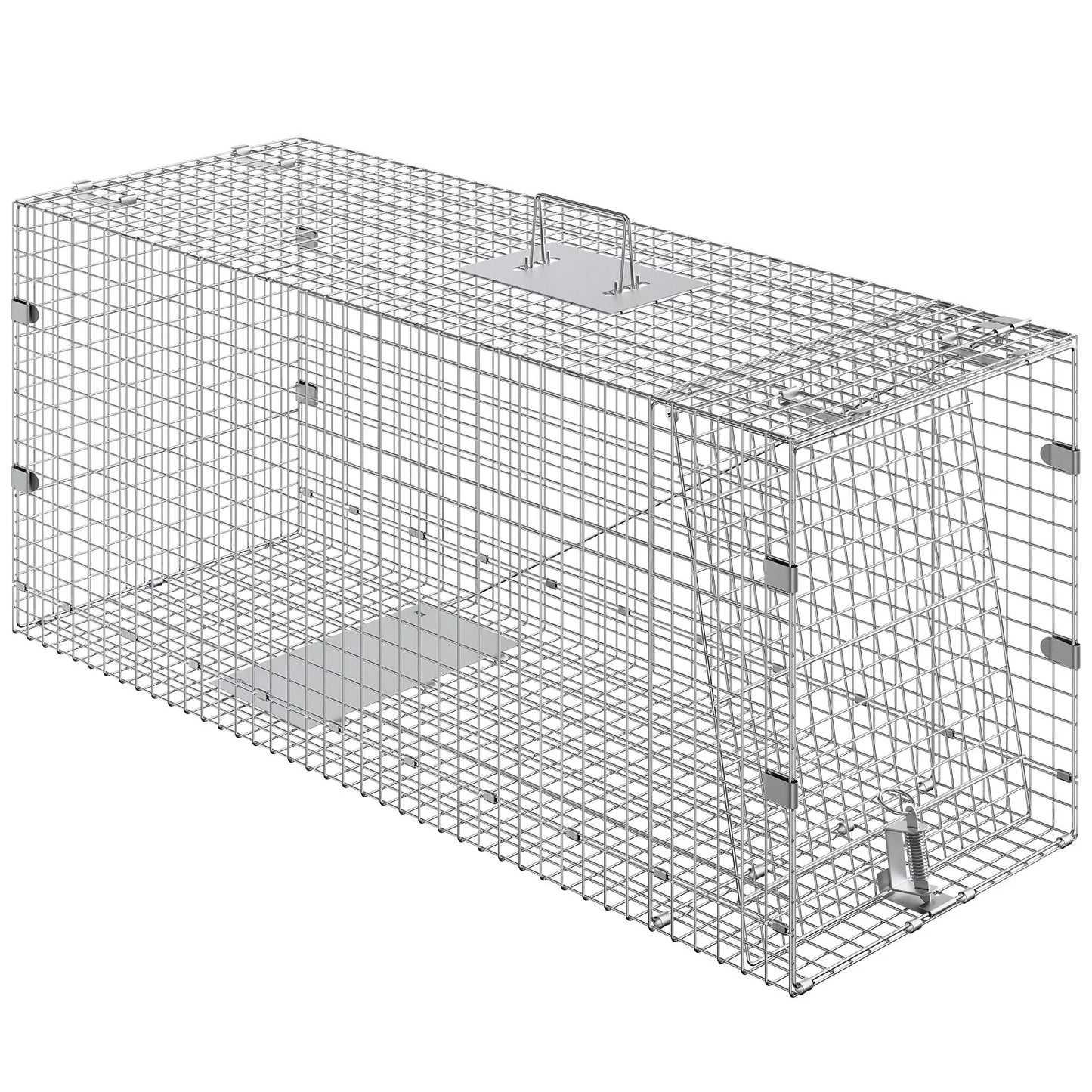 VEVOR Live Animal Cage Trap, 50 X 20 X 26 Humane Cat Trap Galvanized Iron, Folding Animal Trap with Handle for Stray Dogs, Armadillos, Raccoons, Marmots, Foxes