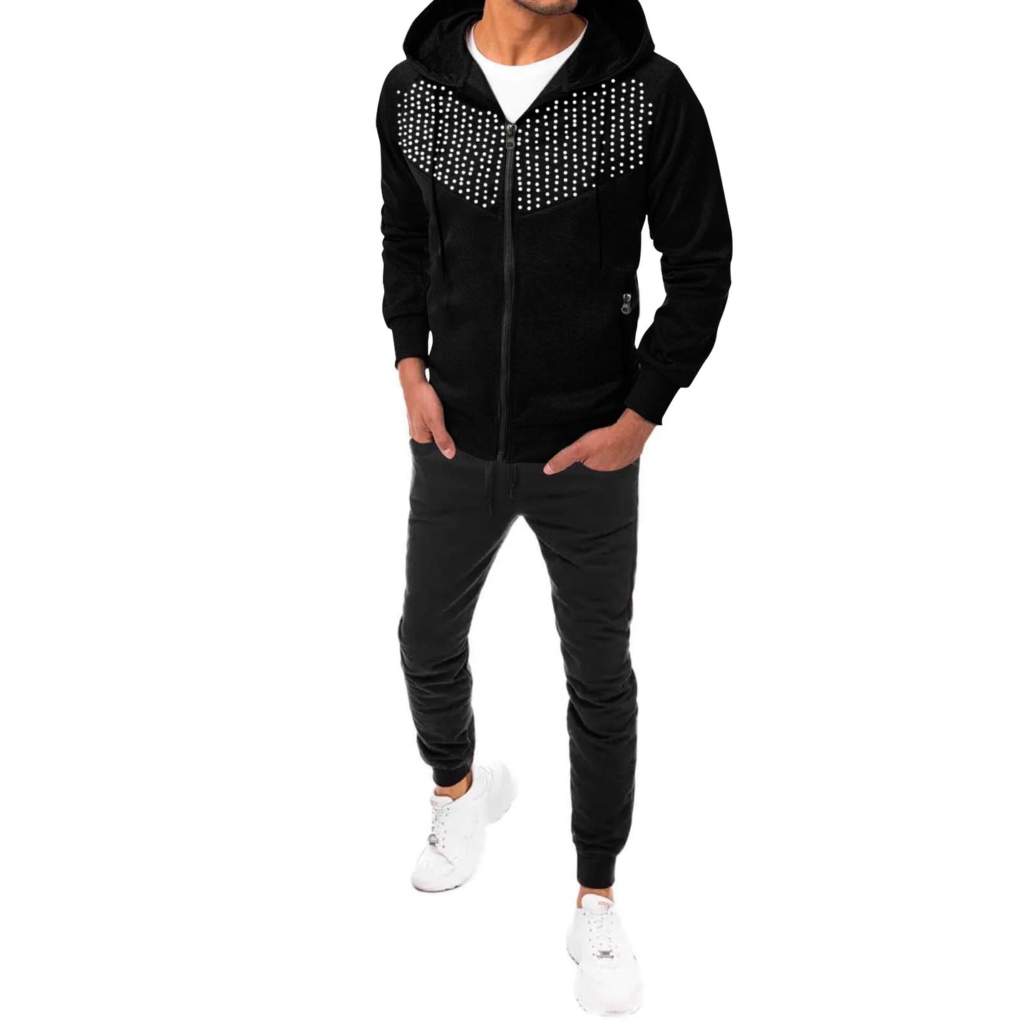 Men'S Tracksuit Soft Hooded Jogging Sweatsuits Full-Zip Pullover Coats 2 Pieces Sports Outfits Set Sportsuits