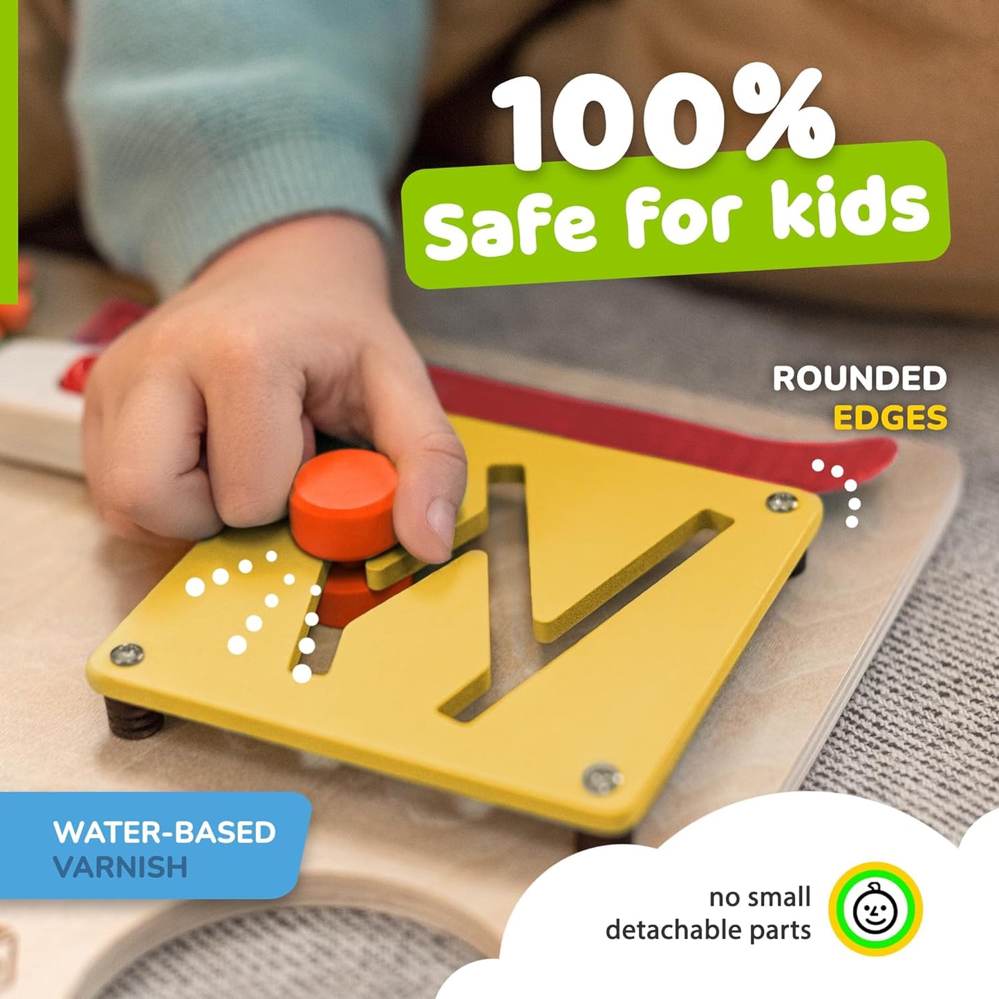 Toddler Busy Board, Premium Wooden Montessori Busy Board with 10 Learning Activities for Fine Motor Skills, Sensory Activity Kids Travel Toy, Gift for Boys & Girls