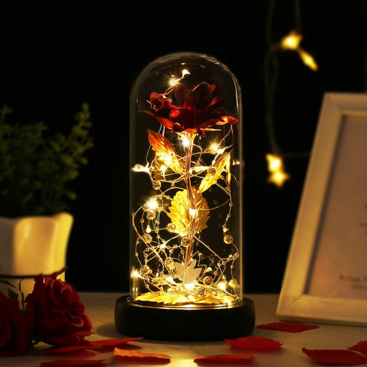 Mothers Day Rose Gifts for Women,Birthday Gifts for Women,Eternal Rose in Glass Dome with LED Lights, Beauty and the Beast Gift for Her, Forever Valentine.