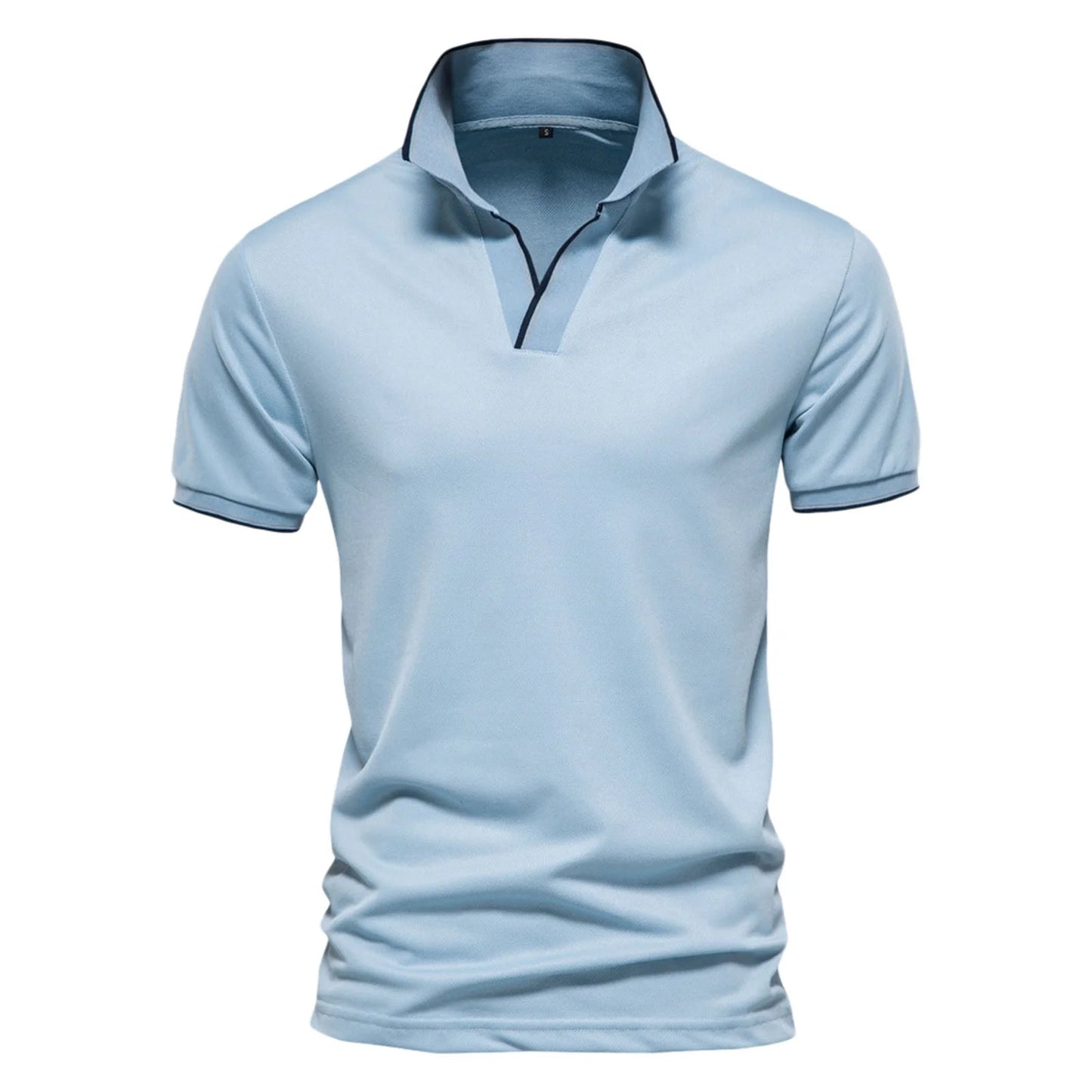 Light Blue Polo Shirts for Men Mens Fashion Casual Solid Color Cotton V Neck Button Short Sleeve T Shirt Top