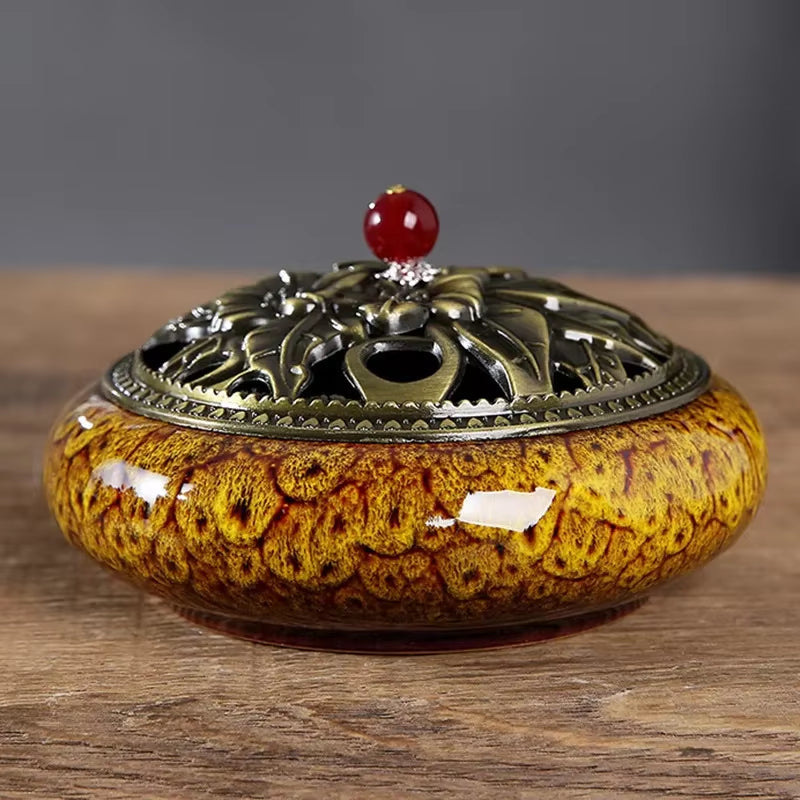 Y the Large Mosquito Coil Tray Living Room Incense Sticks Burner Dragon Sandalwood Ceramic with Lid Home Fireproof Cone Censer