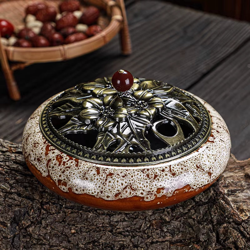 Y the Large Mosquito Coil Tray Living Room Incense Sticks Burner Dragon Sandalwood Ceramic with Lid Home Fireproof Cone Censer