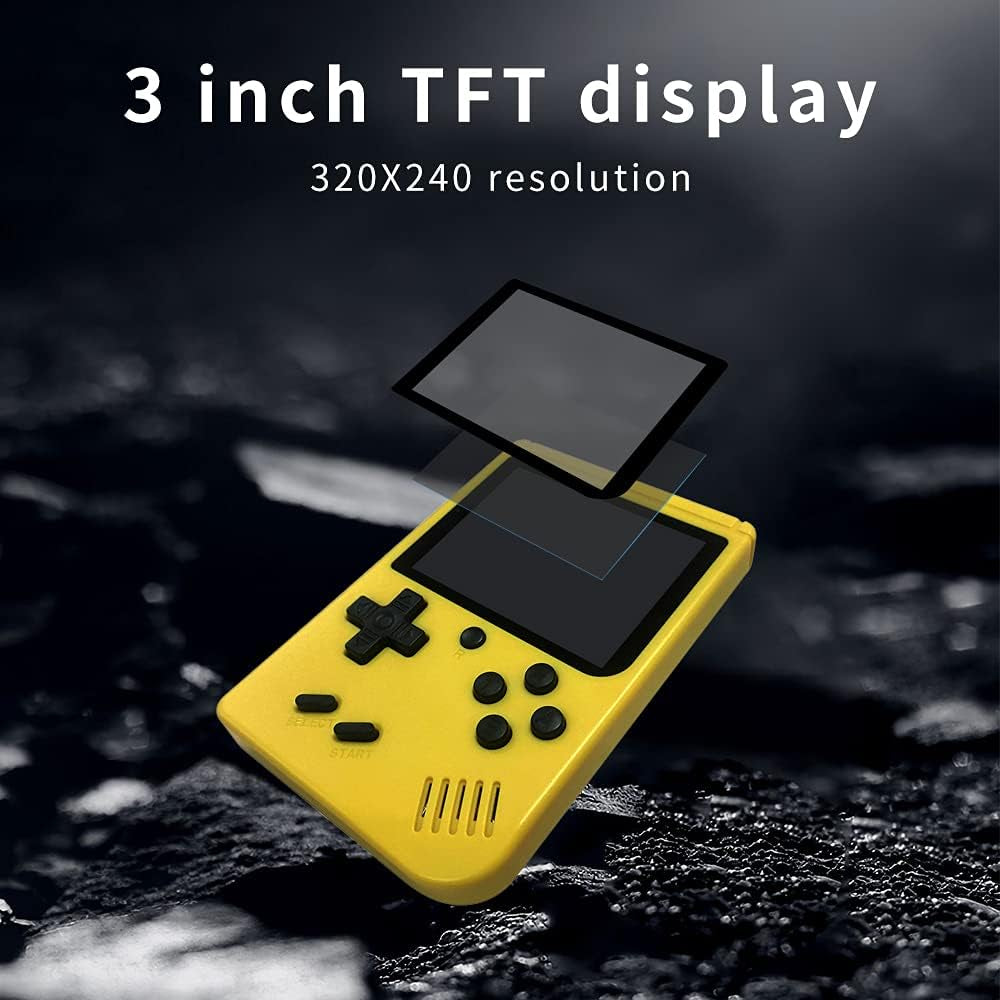 Retro FC Handheld Game Console,Retro Game Console Support 8 Bit FC Game, Built-In 500 Games,Portable Game Console 3.0 Inch Screen Supports TV Output Good Present for Kids Boy (Yellow)