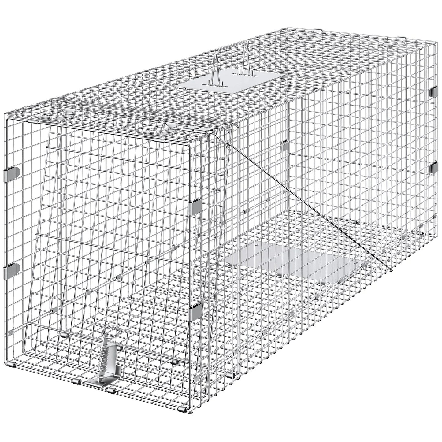 VEVOR Live Animal Cage Trap, 50 X 20 X 26 Humane Cat Trap Galvanized Iron, Folding Animal Trap with Handle for Stray Dogs, Armadillos, Raccoons, Marmots, Foxes