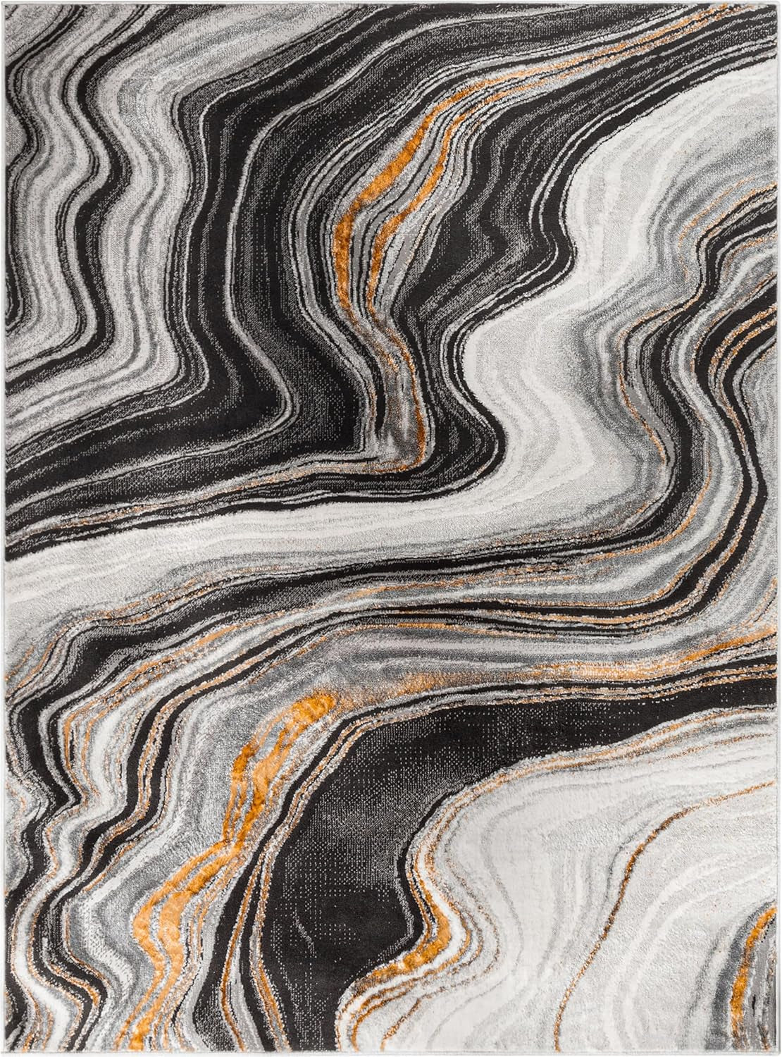 Werrick Grey & Gold Striated Marble Pattern Area Rug (5'3" X 7'3")