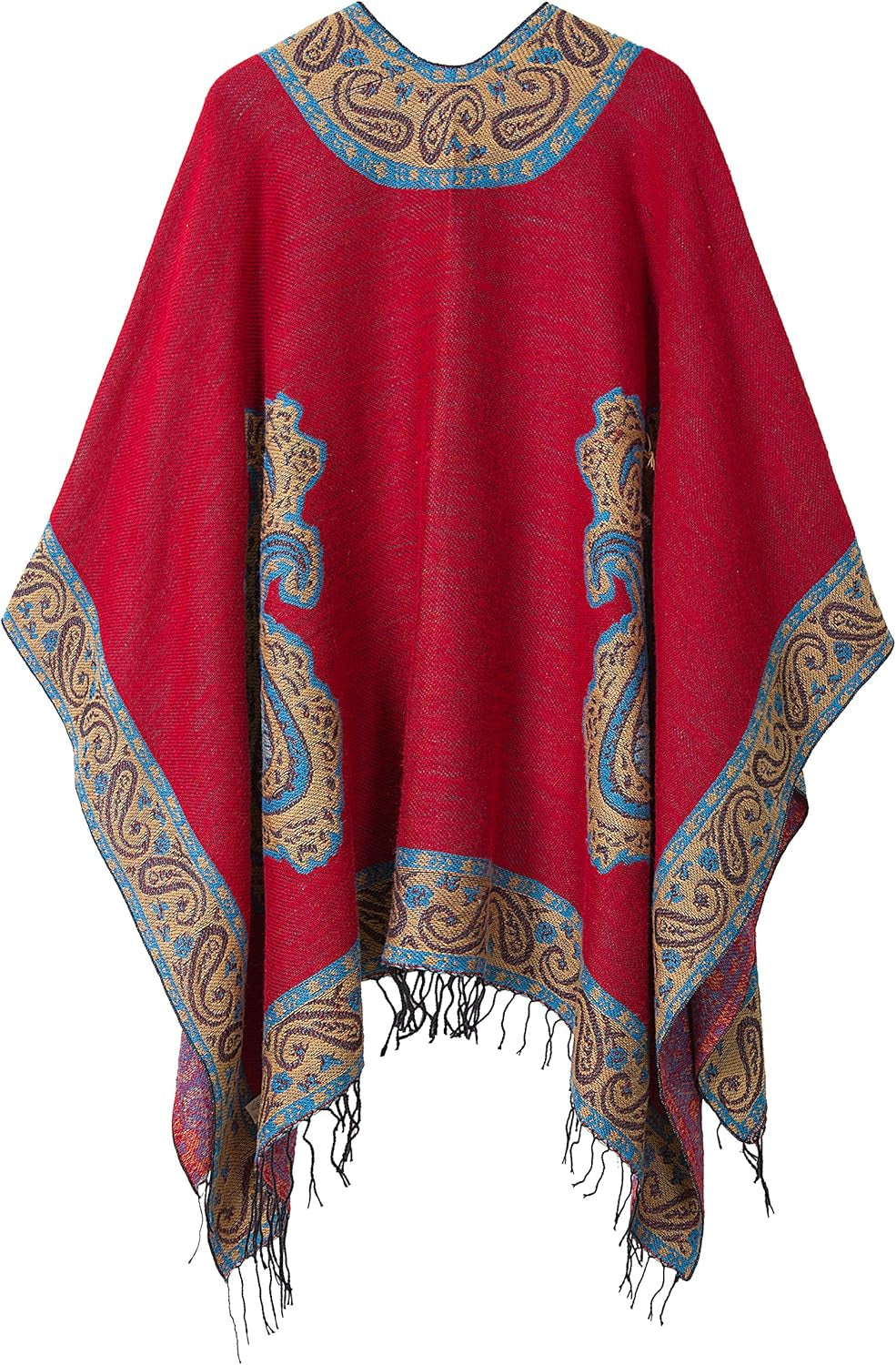 Women’S Retro Warm Shawls Poncho Cape Floral Printed Open Front Cardigans Sweater