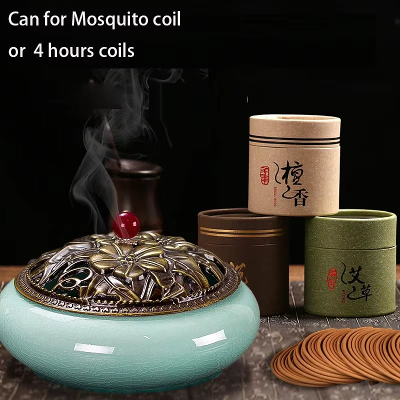 Y the Large Mosquito Coil Tray Living Room Incense Sticks Burner Dragon Sandalwood Ceramic with Lid Home Fireproof Cone Censer