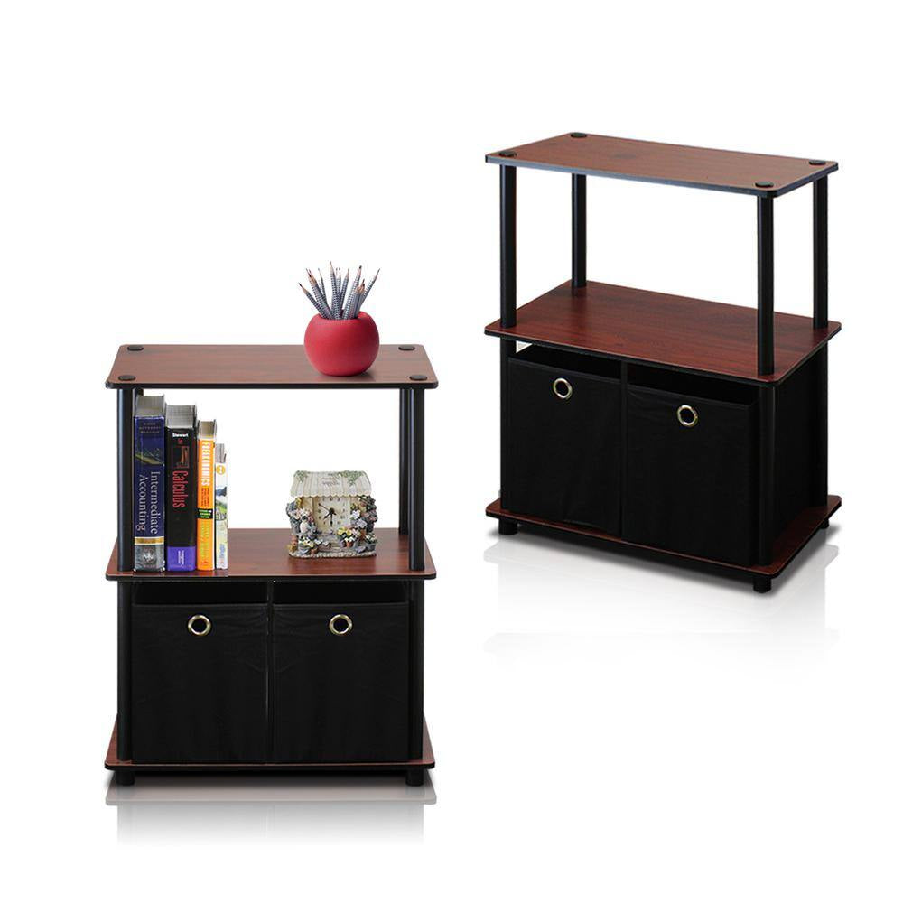 Go Green Dark Cherry 3-Shelf Open Bookcase with Bins (2-Pack)