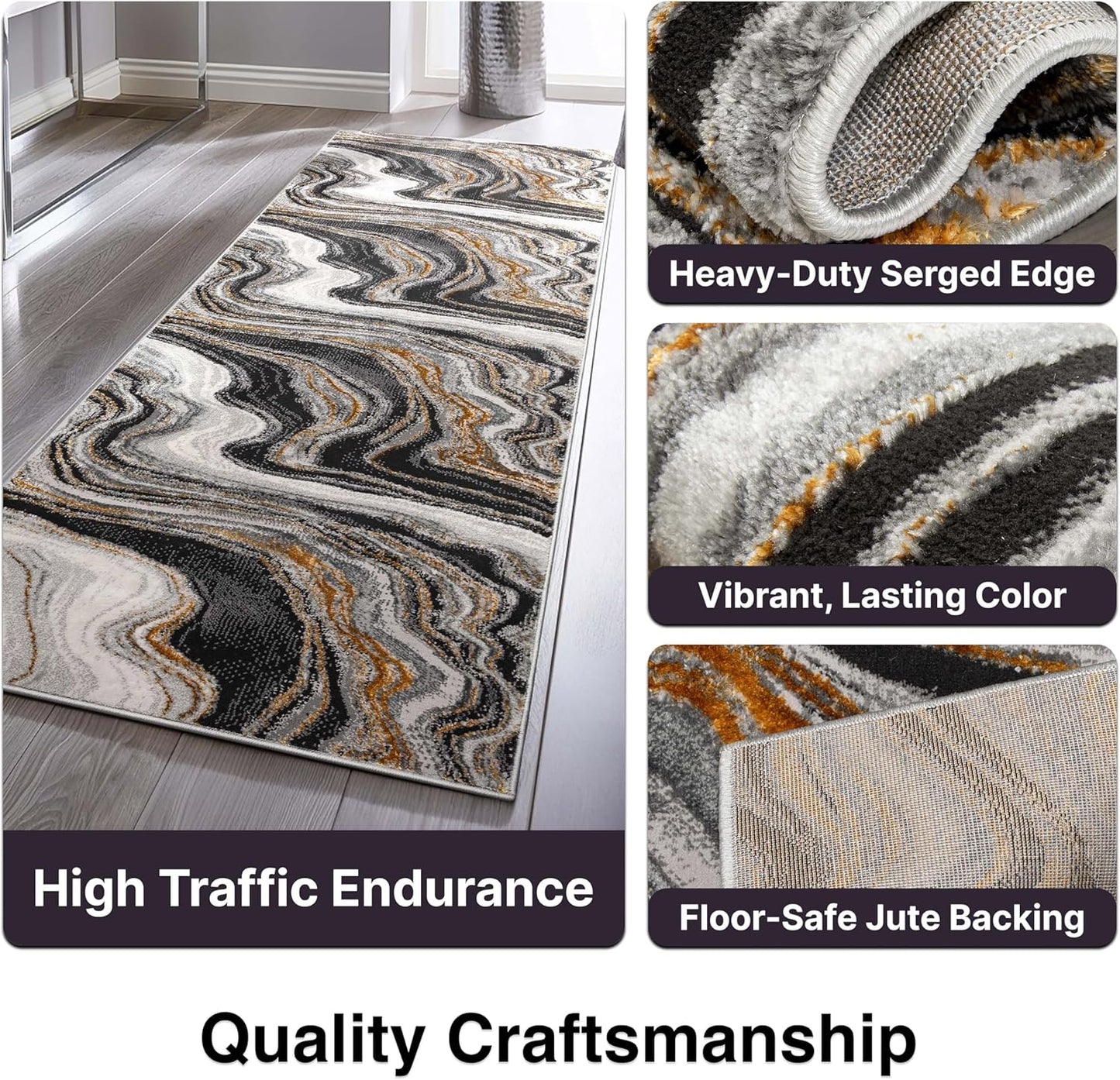 Werrick Grey & Gold Striated Marble Pattern Area Rug (5'3" X 7'3")