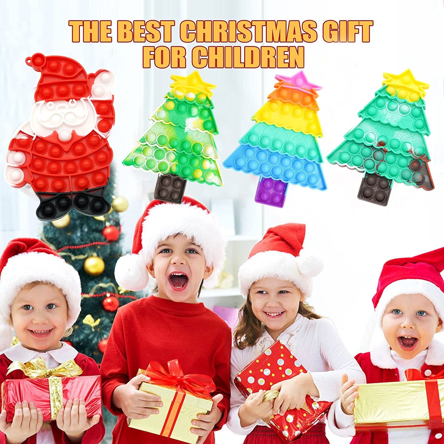 4 Pack Christmas Pop Push Its Fidget Toys,Simple Dimple Christmas Party Decor Santa Claus Christmas Tree Decoration for Kids Adults Stress Relief Poppers Games
