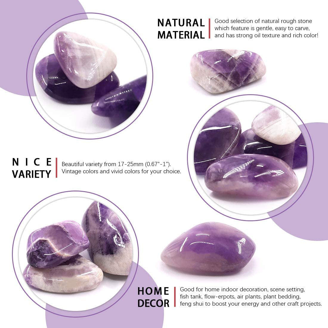1Lb Bulk Large Natural Tumbled Polished Brazilian Stones Gemstone Healing Crystals Quartz for Wicca, Reiki, and Energy Crystal Healing (Amethyst about 1Lb/450G/16Oz/Bag)