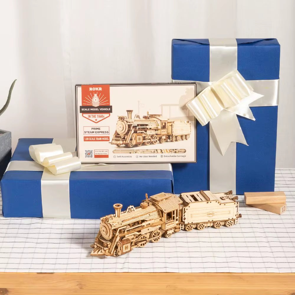 Rokr 3D Puzzle Movable Steam Train,Car,Jeep Assembly Toy Gift for Children Adult Wooden Model Building Block Kits