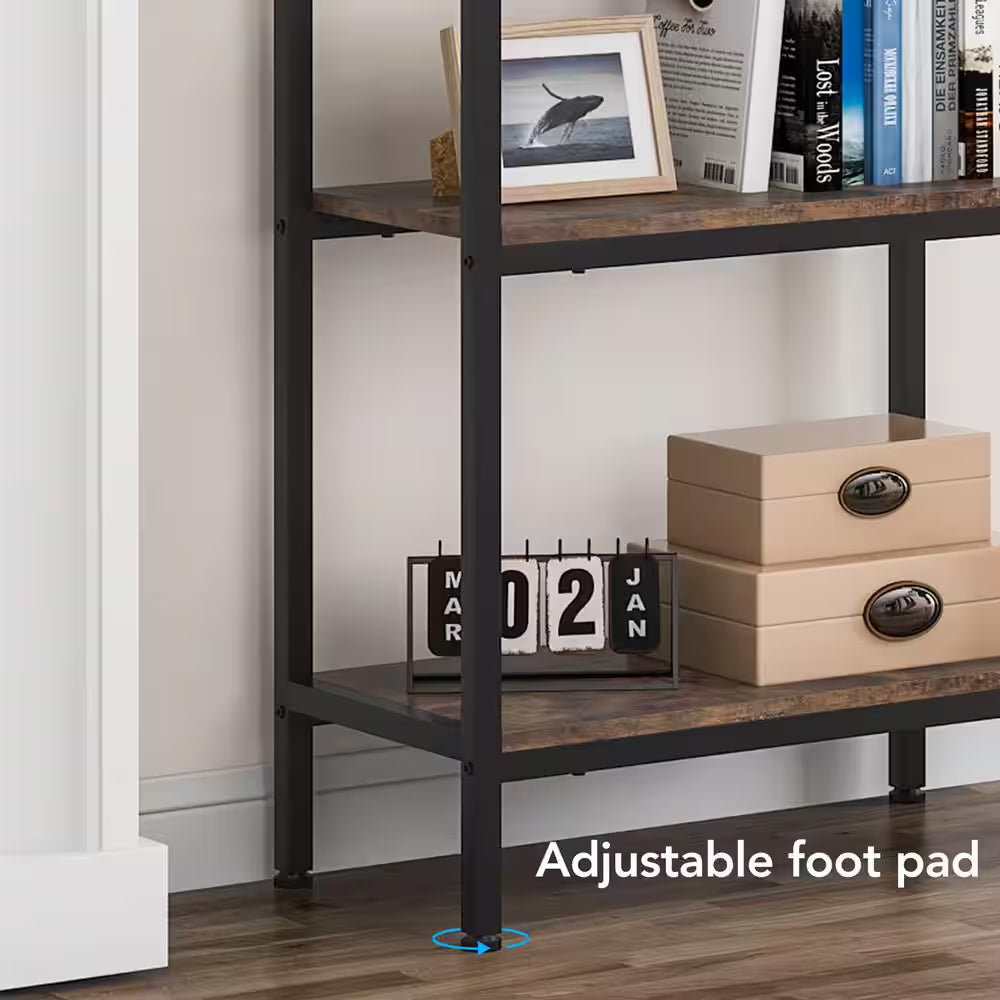 Jannelly 23.62 In. Brown Wood and Black Metal 4Tier Radial Corner Shelves Bookcase Storage Rack Plant Stand