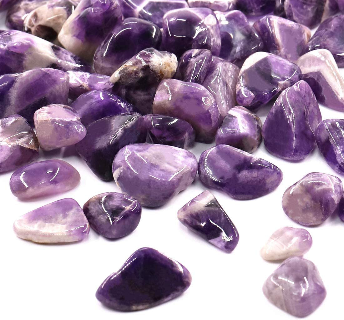 1Lb Bulk Large Natural Tumbled Polished Brazilian Stones Gemstone Healing Crystals Quartz for Wicca, Reiki, and Energy Crystal Healing (Amethyst about 1Lb/450G/16Oz/Bag)